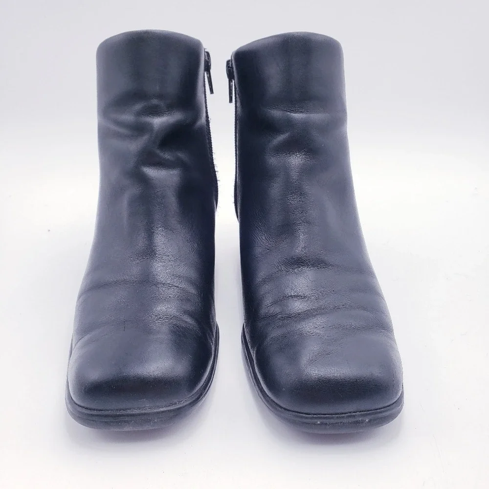 Vintage 90s y2k Bratz Black Leather Chunky Heel Square Toe‎ Punk Booties Size 8
